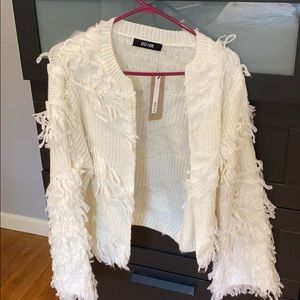 Cream Shaggy cardigan wide arm